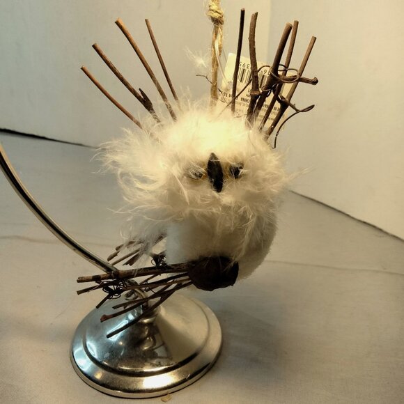 White Owl Ornament Feather Twig Rustic Cottage Cabin Lodge Decor Holiday Time - Picture 2 of 10